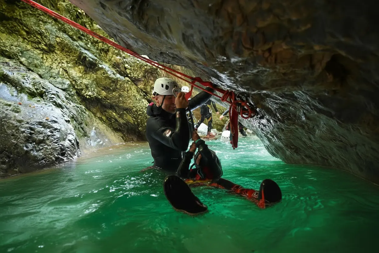 Canyoning in Bled Slovenia natural emerald green water canyon
